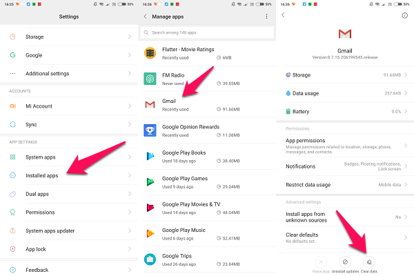 android gmail clear data