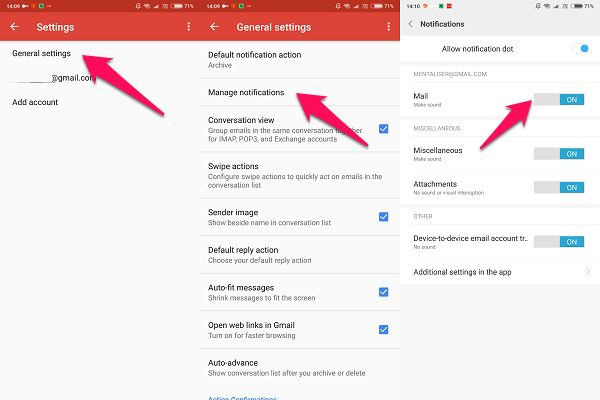 android gmail general notifications