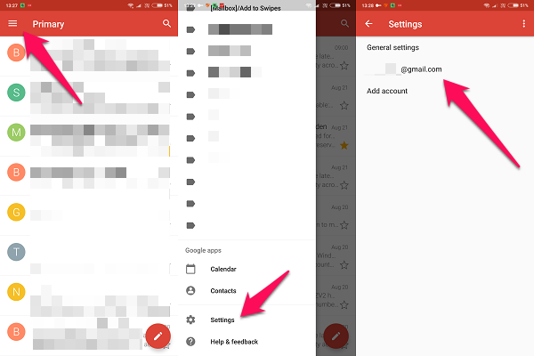 android gmail menu settings