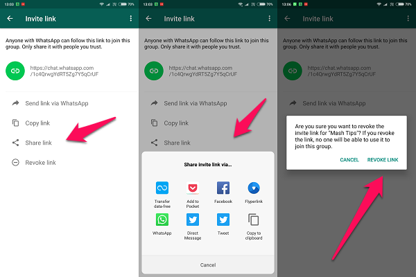 android whatsapp invite link options