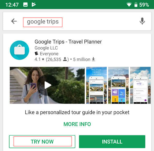 instant apps try now option playstore