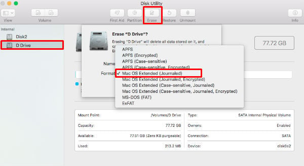 mac os extended journaled encrypted vs capacity