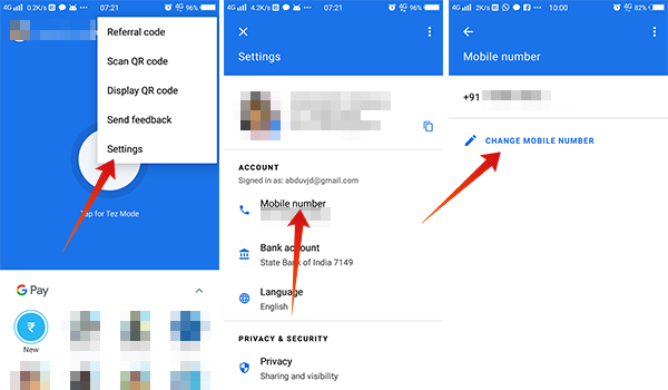 How to change mobile number in Google Pay Tez