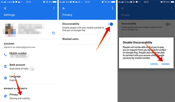 How to disable discoverability in Google Pay Tez