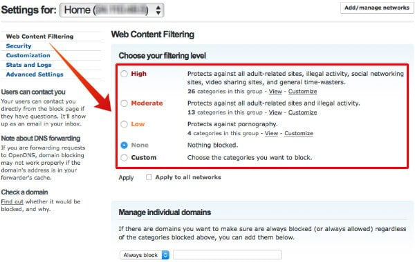 Open DNS Web Filtering