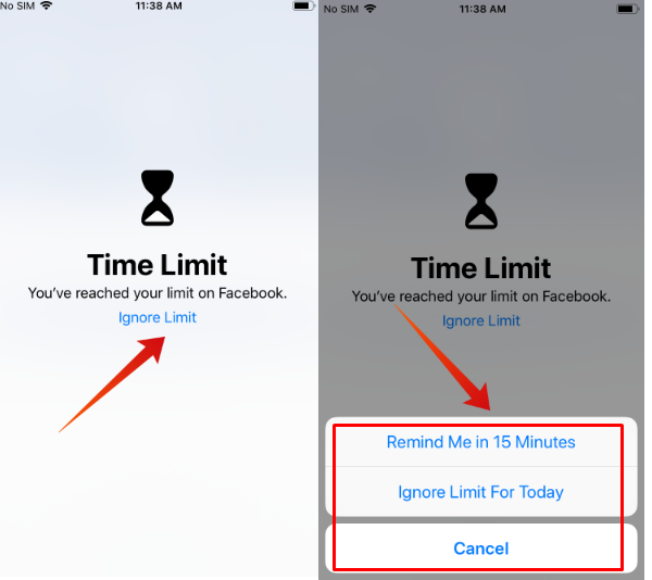 iPhone Increase app time limit