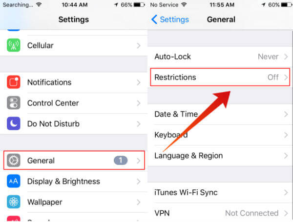 iPhone restrictions disabled