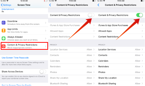 iPhone set restrictions on