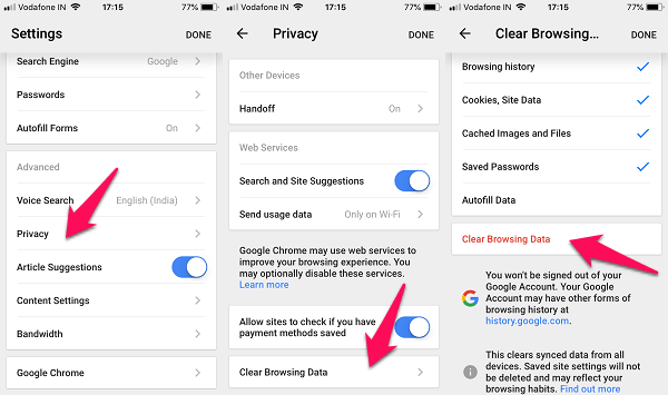 iphone chrome settings