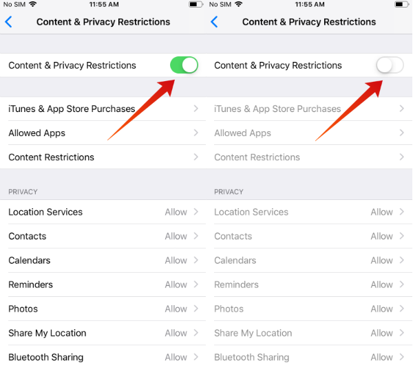 iphone disable restrictions