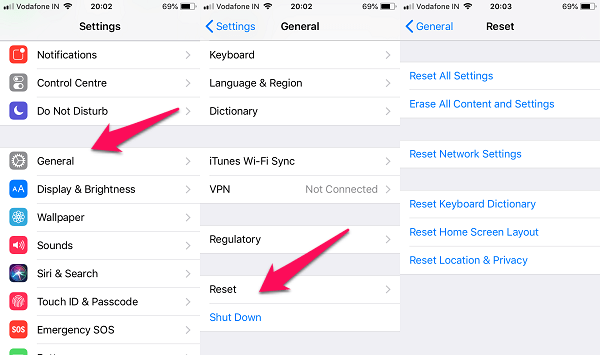 iphone settings reset