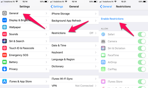 iphone settings restrictions