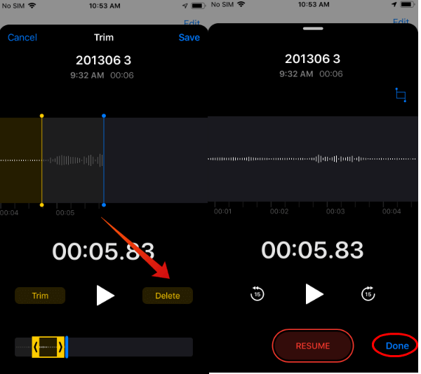 iphone delete part of voice memo