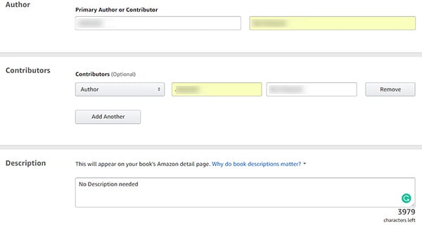 Add author details and description on Amazon Kindle