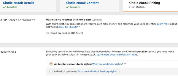 Amazon Kindle KDP Select and Choose Territories