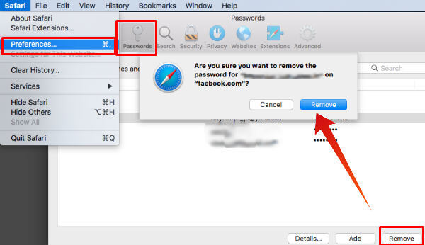 safari remove autofill password