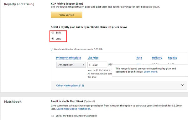Choose Royalty Option and Pricing in Amazon Kindle KDP