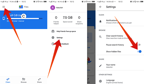 How to find hidden files using Files by Google