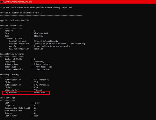 How to find saved Wi-Fi Password on Windows using CMD