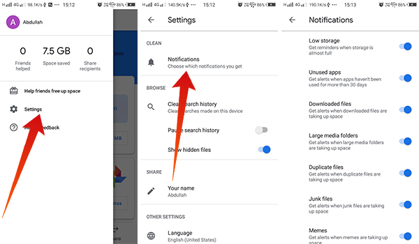 How to set notification filters on Files by Google
