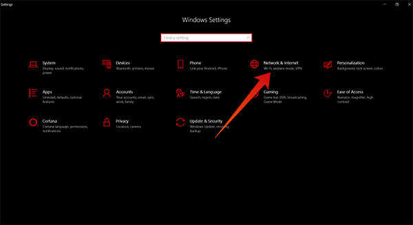 Open Settings in Windows 10