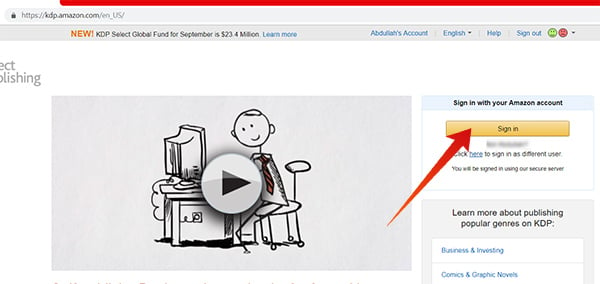 Sign in to Amazon KDP using Amazon account