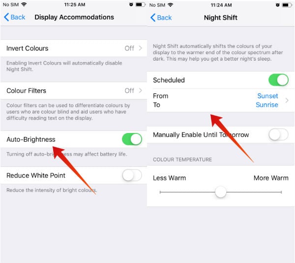 iPhone save battery auto brightness