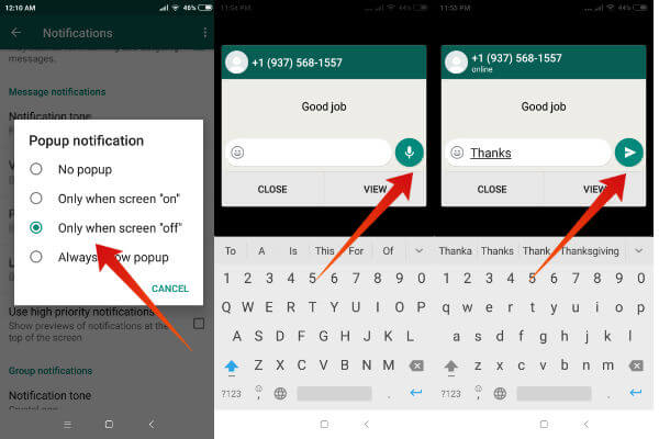 android whatsapp reply from notifications