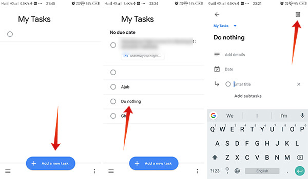 Add or delete a task on Google Tasks