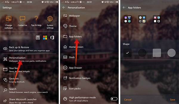 Steps to change folder appearance in Microsoft Launcher