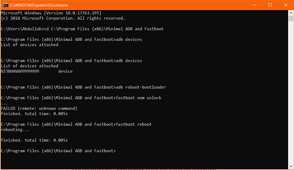 Open Minimal ADB and Fastboot and Unlock ANdroid Bootloader using ADB Fastboot