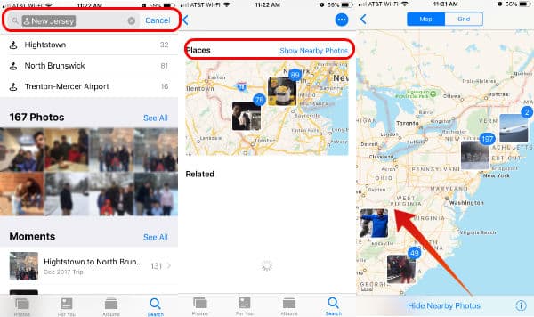 iPhone photos search by location