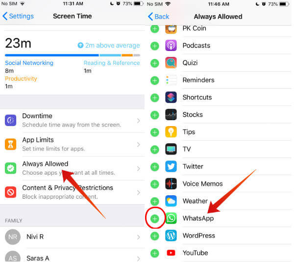 iPhone Lock WhatsApp using Downtime