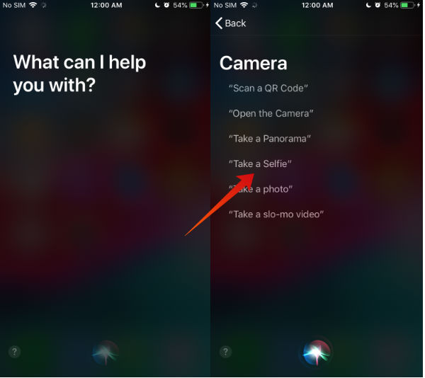 iPhone take selfie using Siri