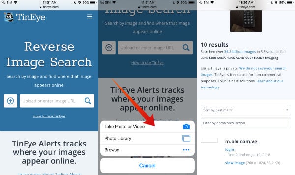 iPhone tineye reverse image search