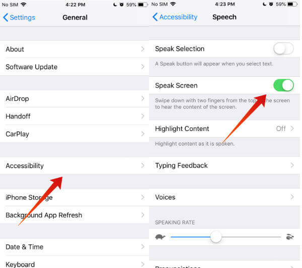 iPhone turn speak screen on