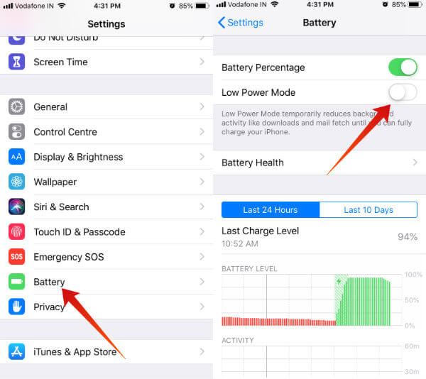 iPhone Turn ON Low Power Mode