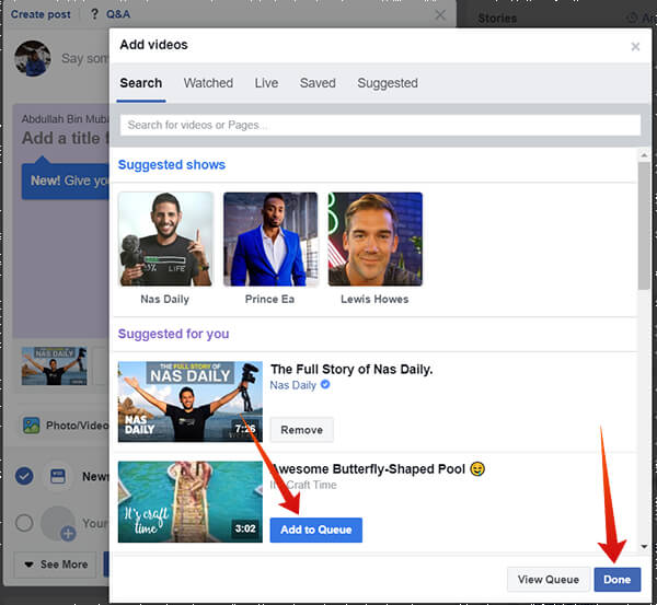 Choose videos to add in new Watch Party on Facebook