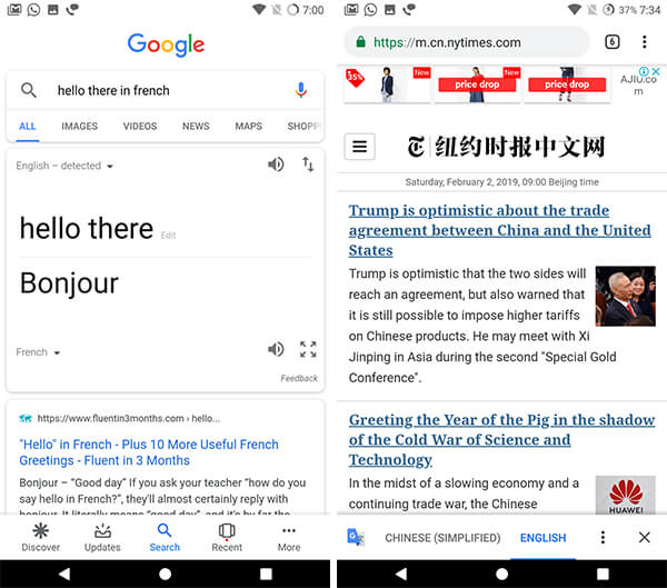 Translate from Google Search and Translate an entire Web Page