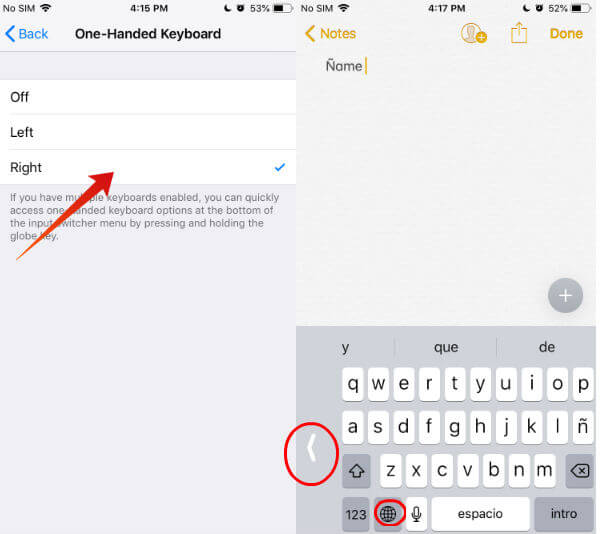 iPhone one handed keyboard