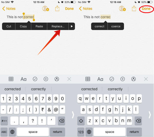 iPhone replace text shortcut
