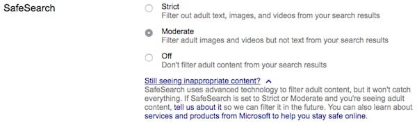 Bing Search Engine SafeSearch Options