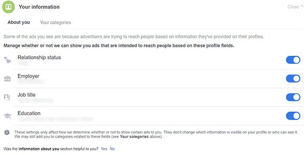 Screenshot showing tutorial to Change Ad Preferences Based on Your Personal Info