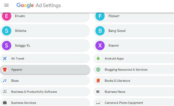 Change Ad preferences from Google