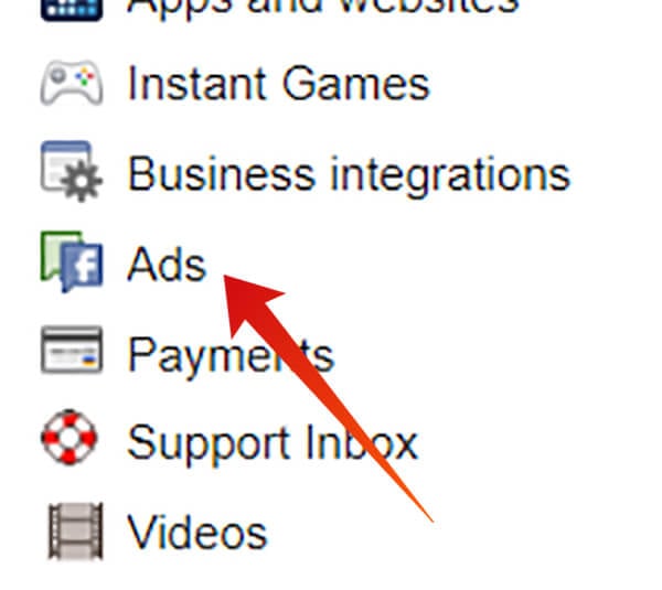 Choose Ads from Facebook Settings