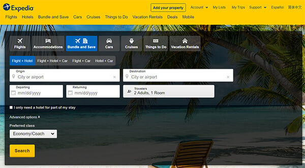 Expedia Flight Comparison Website