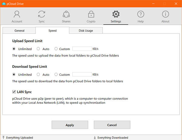 Set Speed Limit for Upload and Download pCloud