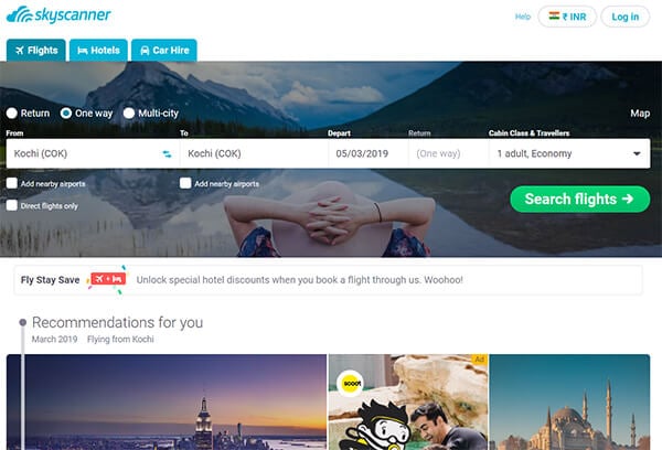 Skyscanner Website for Flight Tickets