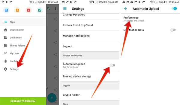 Turn on Automatic Upload for Images in pCloud on Android