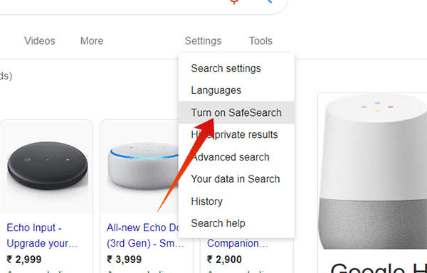 Turn on Google SafeSearch from Search Results page